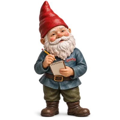 A gnome taking notes