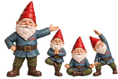 The GnomeYoga gnomes practising together