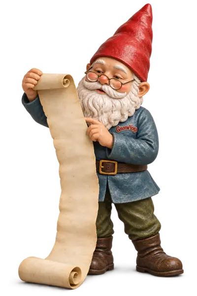 A gnome holding the terms scroll