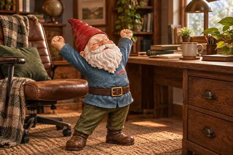 Desk Unstuck yoga sequence with the gnome